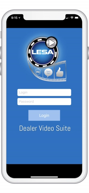 LESA Dealer Video Suite login screen on a phone with login and password fields